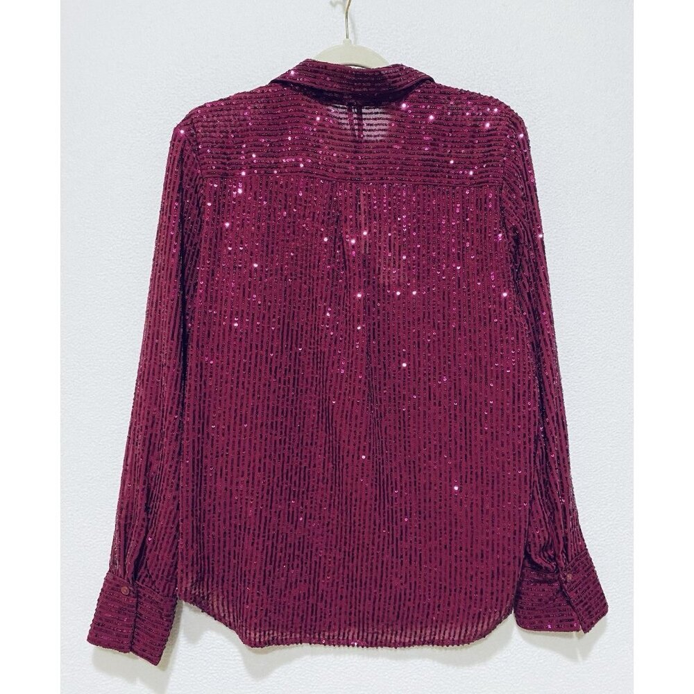 Anthropologie Top Womens Large Raspberry Remie Sequin Button Up Mob Wife Boho - Picture 4 of 7